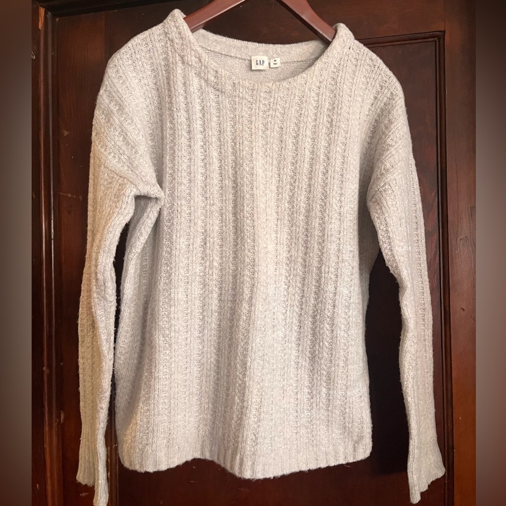 GAP Light Gray Heather Wool Blend Crew Neck Sweater